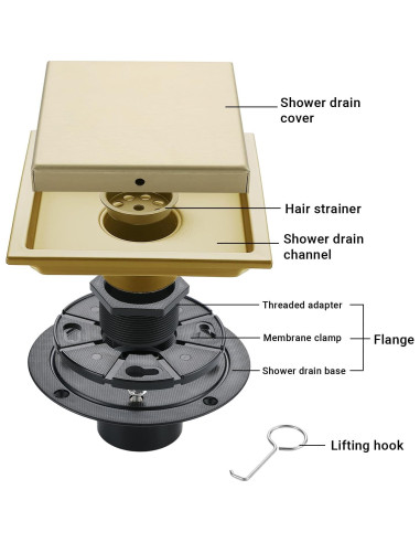 Desagüe de Ducha Cuadrado TRJIKAG 10 cm Acero Inoxidable Oro