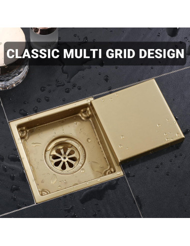 Desagüe de Ducha Cuadrado TRJIKAG 10 cm Acero Inoxidable Oro