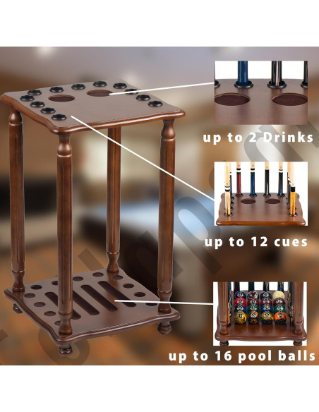 Soporte de Piso para Palos de Pool Collapsar 12 Palos Madera