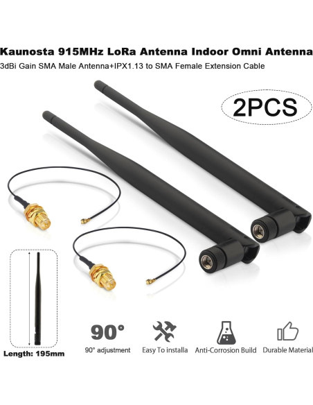 Antena LoRa 915MHz X~wind 3dBi Omni SMA + 2 Cables IPX 15cm