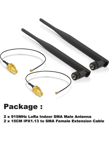 Antena LoRa 915MHz X~wind 3dBi Omni SMA + 2 Cables IPX 15cm