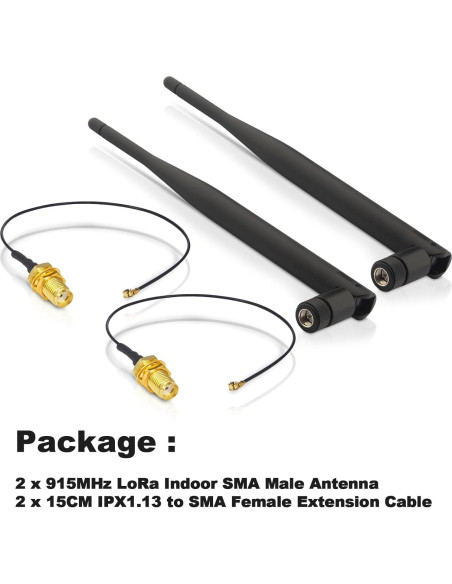 Antena LoRa 915MHz X~wind 3dBi Omni SMA + 2 Cables IPX 15cm