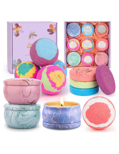 Conjunto de Spa para Mujeres Aottom - 12 Piezas con Bombas de Baño y Velas Aromáticas