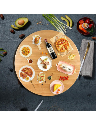 Lazy Susan de Bambú 50 cm HSDATKOR con Eje Giratorio