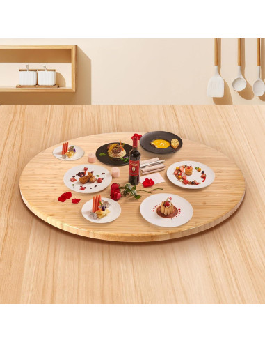 Lazy Susan de Bambú 50 cm HSDATKOR con Eje Giratorio