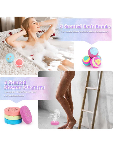 Conjunto de Spa para Mujeres Aottom - 12 Piezas con Bombas de Baño y Velas Aromáticas