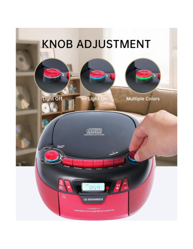 Reproductor Boombox SFOOEOJ CD Bluetooth 5.3 y Casete Rojo