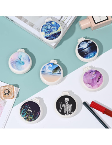 Mini cepillo de pelo portátil CZDZYMJYHS con espejo - Flores negras