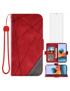 Funda de Cartera Asuwish para Xiaomi Redmi Note 10 Pro Rojo