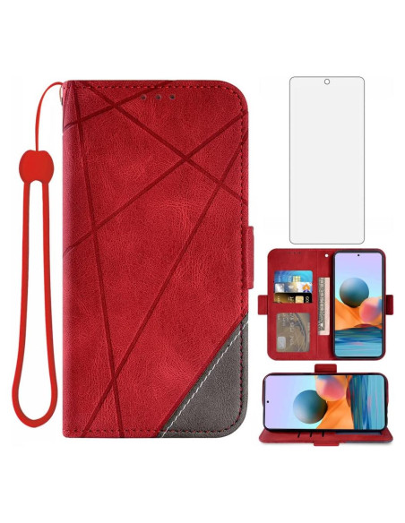 Funda de Cartera Asuwish para Xiaomi Redmi Note 10 Pro Rojo