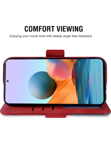 Funda de Cartera Asuwish para Xiaomi Redmi Note 10 Pro Rojo
