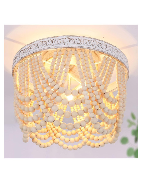 Luz de Techo Capslpad de Perlas de Madera 3 Luces 32.5 cm