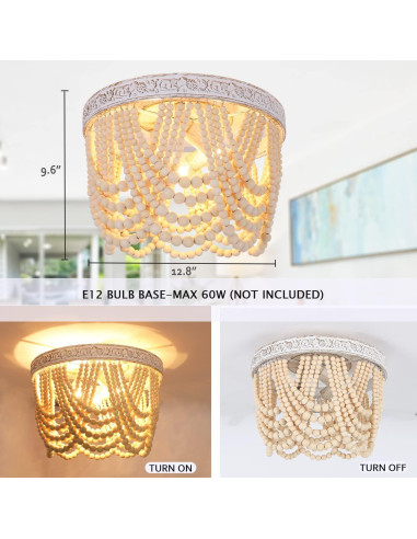 Luz de Techo Capslpad de Perlas de Madera 3 Luces 32.5 cm