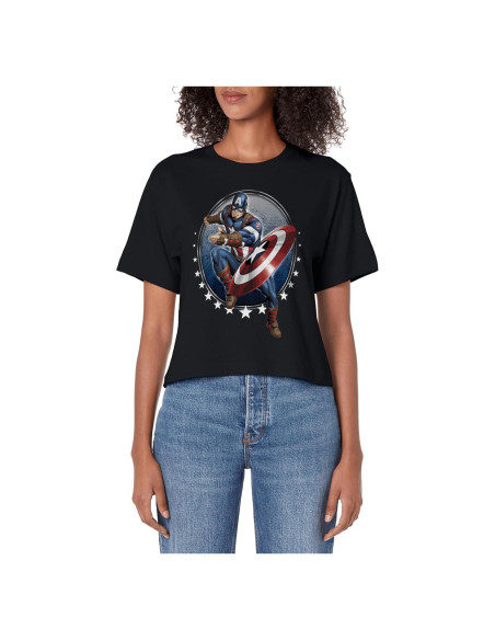 Camiseta Cortada Mujer Marvel Capitán América Escudo