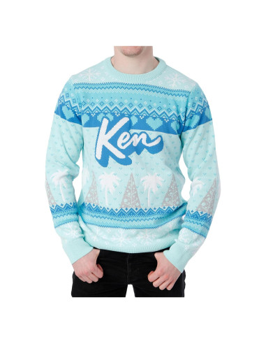 Suéter Navideño Azul Barbie Ken para Hombres - Talla Grande