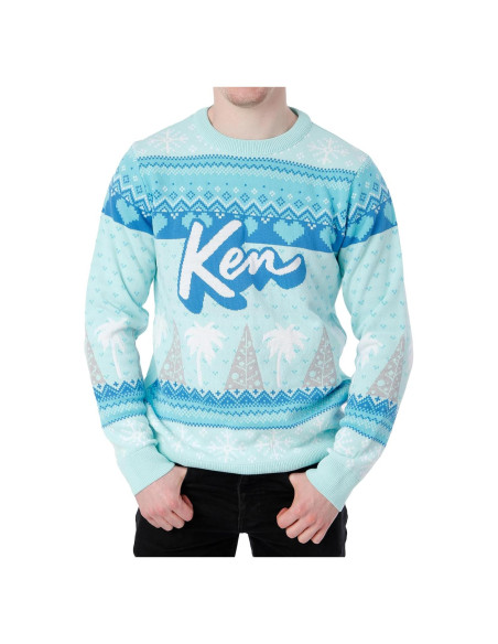 Suéter Navideño Azul Barbie Ken para Hombres - Talla Grande