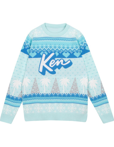Suéter Navideño Azul Barbie Ken para Hombres - Talla Grande