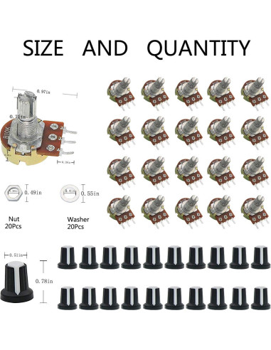 Potenciómetro Lineal Rotativo B10K Zovfam con Kit Completo