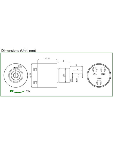 Sensor de Efecto Hall CALT P3015 360 5V CC 15mm