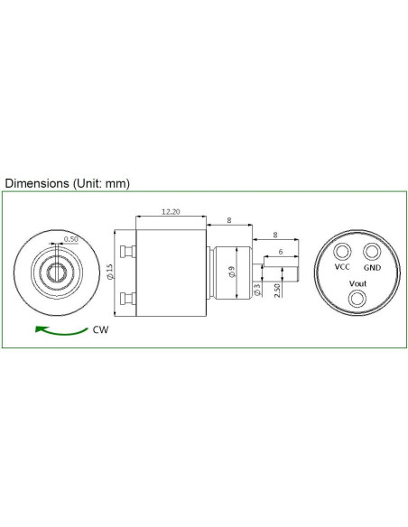 Sensor de Efecto Hall CALT P3015 360 5V CC 15mm