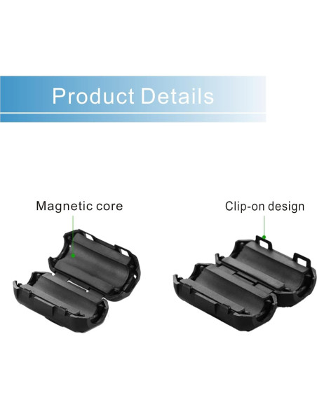 Paquete de 10 Perlas de Ferrita 9MM iSKUKA - Clip para Cable