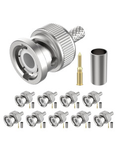 Conector BNC Macho Crimp 50 Ohm ZDRU para RG58 RG142 LMR195 - 10 Pcs