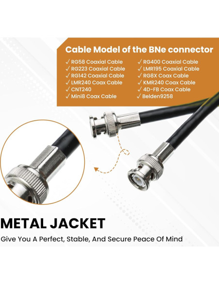 Conector BNC Macho Crimp 50 Ohm ZDRU para RG58 RG142 LMR195 - 10 Pcs