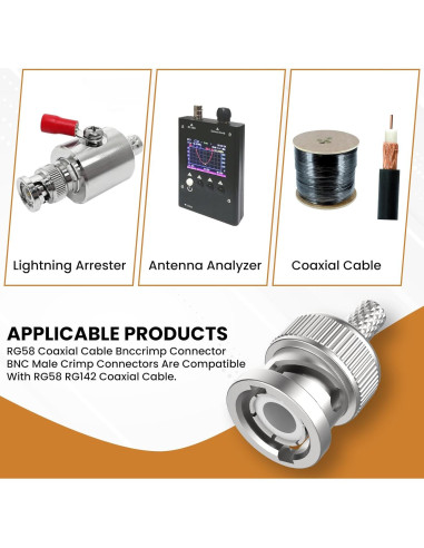 Conector BNC Macho Crimp 50 Ohm ZDRU para RG58 RG142 LMR195 - 10 Pcs