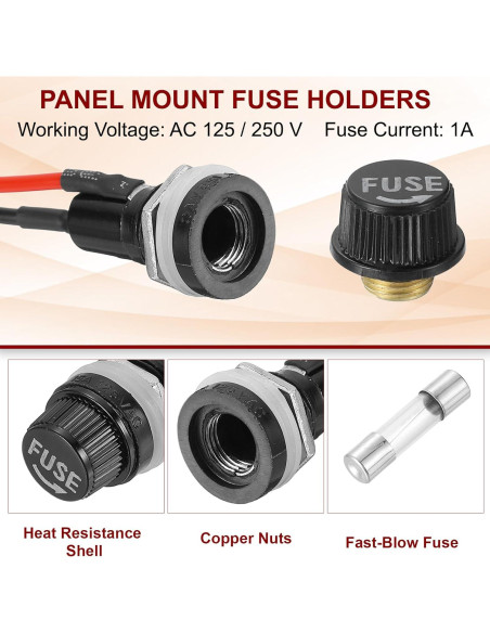 Soporte de Fusible Montaje en Panel MECCANIXITY 1A 5x20mm