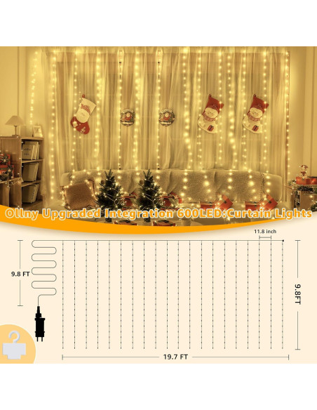 Luces de Cortina Ollny 600LED 6m x 3m IP67 con Control Remoto