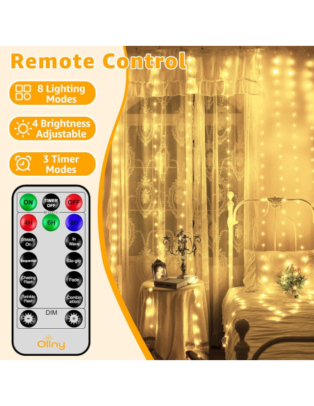 Luces de Cortina Ollny 600LED 6m x 3m IP67 con Control Remoto