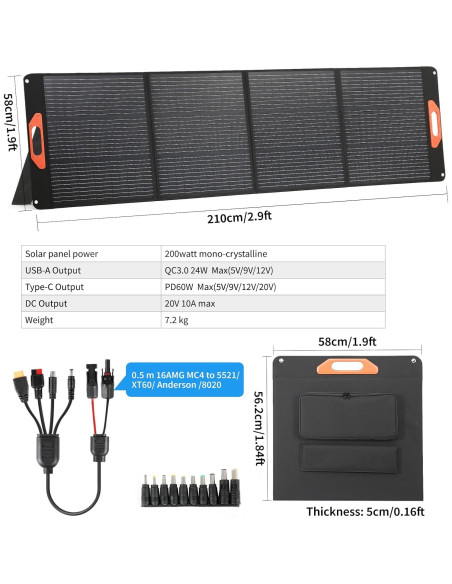Panel Solar Portátil Mytions 200W Alta Eficiencia Camping
