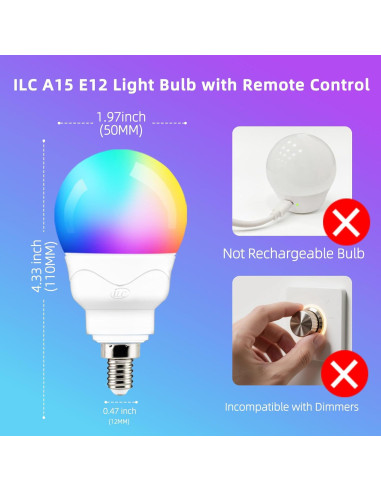 Bombillas LED RGBW iLC E12 5W 2700K Control Remoto Paquete 4