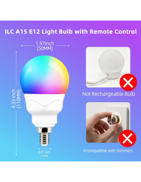 Bombillas LED RGBW iLC E12 5W 2700K Control Remoto Paquete 4