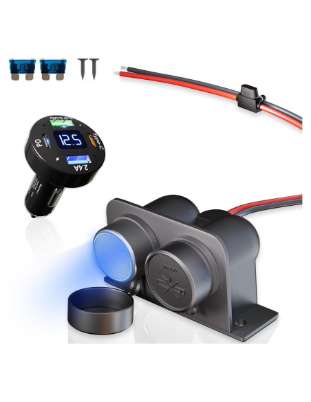 Toma de Mechero 12V Doble Salida con Cargador USB QC3.0