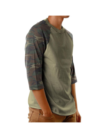 Camiseta Raglan Hombre Algodón 3/4 Manga Casual S-3XL