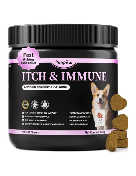 Masticables para Alergias en Perros POPPAW 90 Unidades Sabor Res