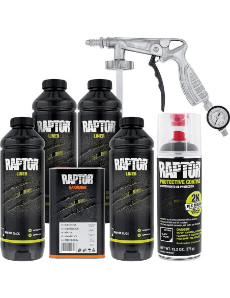 Kit U-Pol Raptor 4 Cuartos - Recubrimiento Uretano Negro 1000ml