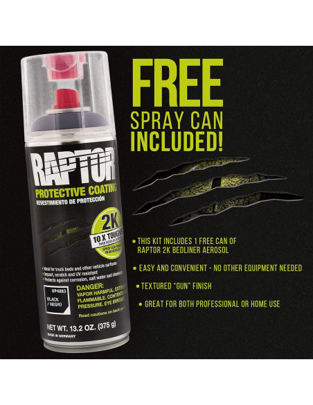 Kit U-Pol Raptor 4 Cuartos - Recubrimiento Uretano Negro 1000ml