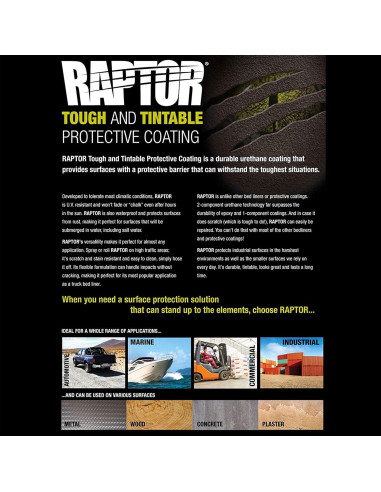 Kit U-Pol Raptor 4 Cuartos - Recubrimiento Uretano Negro 1000ml