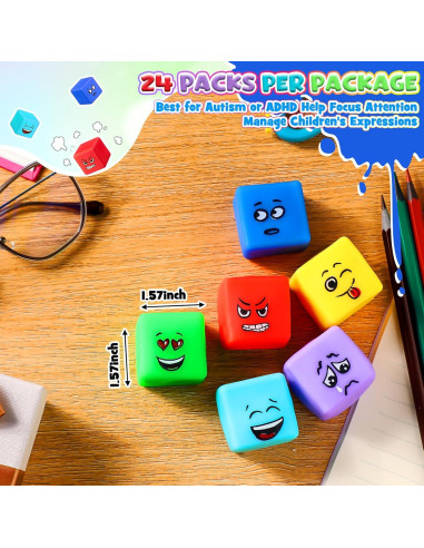 Cubo Antiestrés Meooeck 24 Pcs Emoticonos 4x4 cm