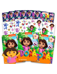 Paquete Fiesta Dora la Exploradora: 150 Calcomanías + 75 Tatuajes