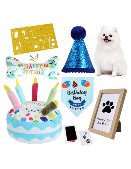 Juego de Juguetes de Cumpleaños para Perros PATTEPOINT - Azul