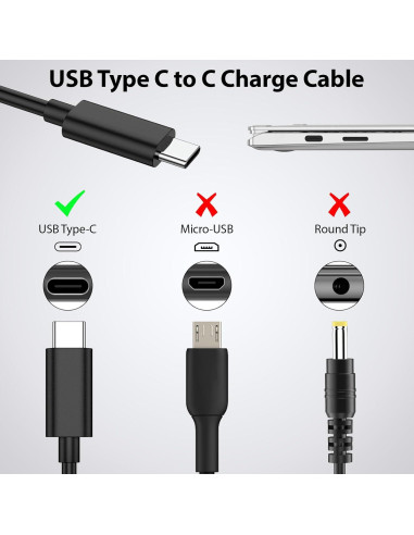 Cable de carga USB C 1.8m 65W ASKUBSKU para HP Dell MacBook