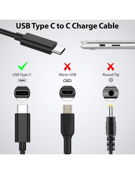 Cable de carga USB C 1.8m 65W ASKUBSKU para HP Dell MacBook