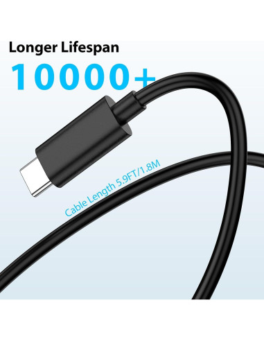 Cable de carga USB C 1.8m 65W ASKUBSKU para HP Dell MacBook