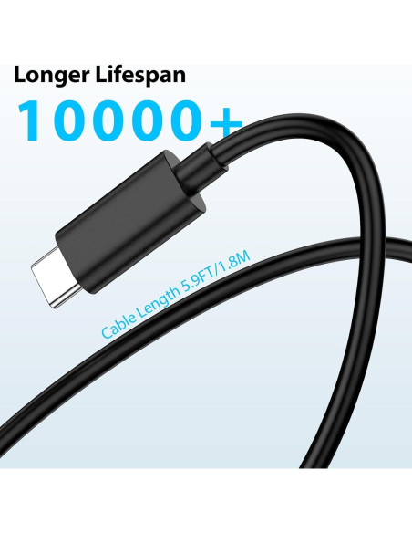 Cable de carga USB C 1.8m 65W ASKUBSKU para HP Dell MacBook