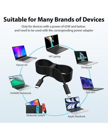 Cable de carga USB C 1.8m 65W ASKUBSKU para HP Dell MacBook