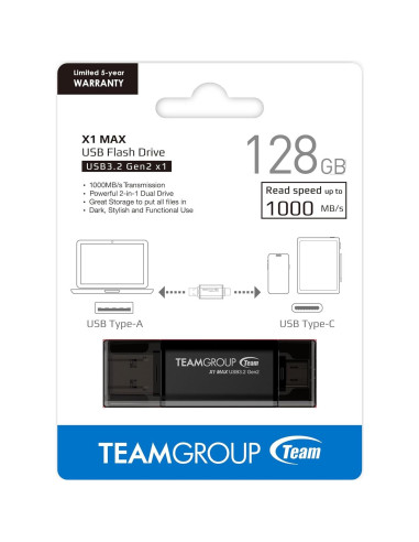 TEAMGROUP X1 MAX 128GB USB 3.2 Doble Interfaz Tipo A y C