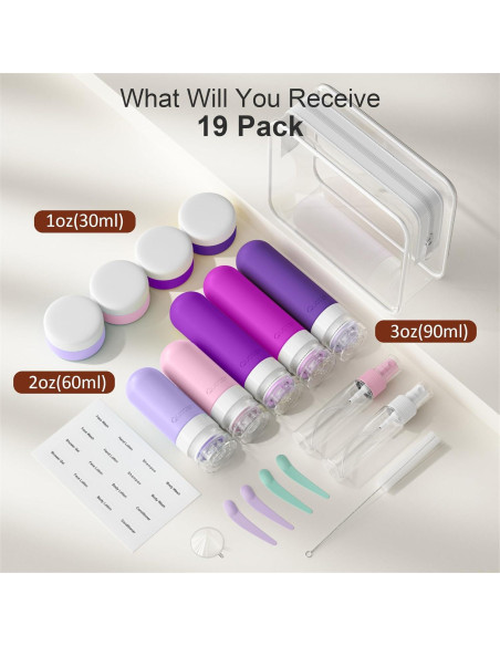 Quatish 19 Pack Botellas de Viaje Silicona A Prueba de Fugas